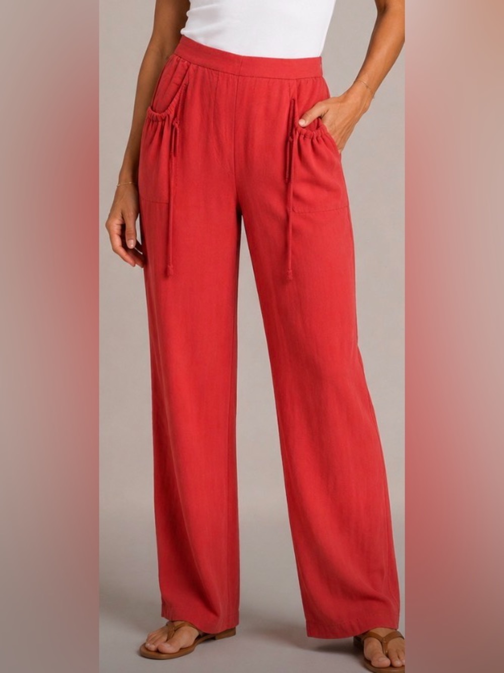 Emporio Armani Cupro Coral Red High Rise Straight Leg Pants size EU 38 | 2 | XS